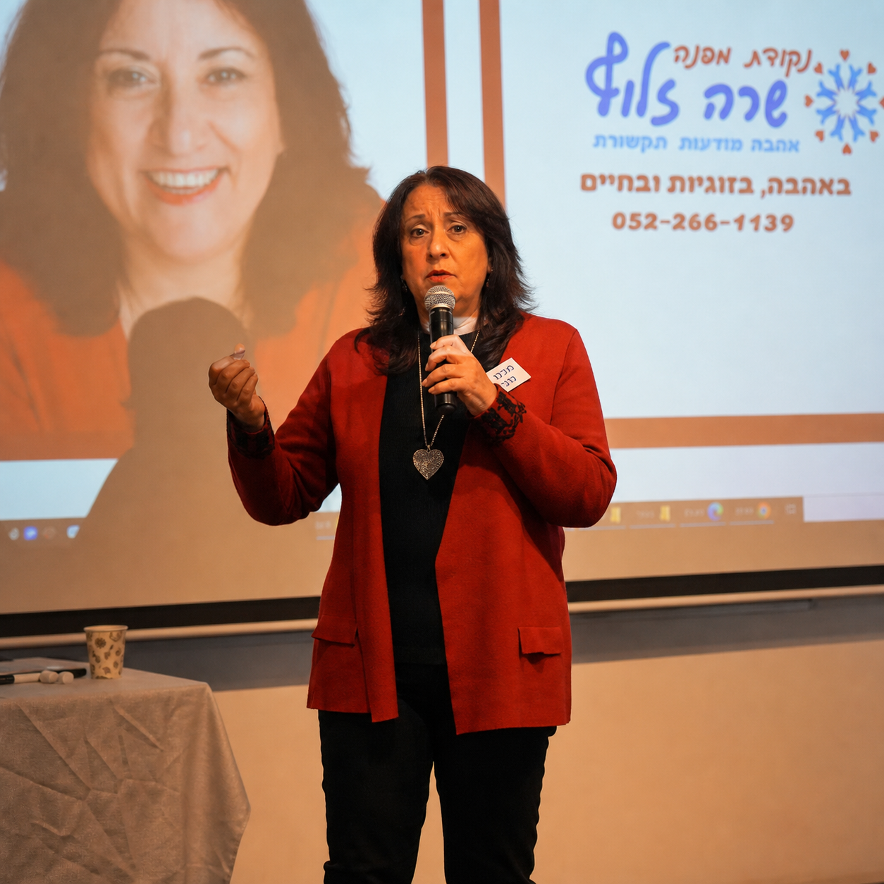 שרה זלוף בהרצאה על זוגיות ותקשורת מקרבת